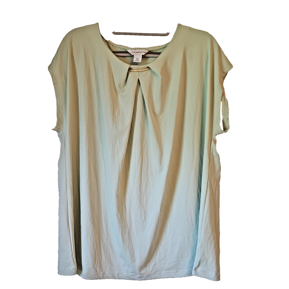 Liz Claiborne Blouse Womens XXL Light Green Keyhole Neck Short Sleeve NWOT